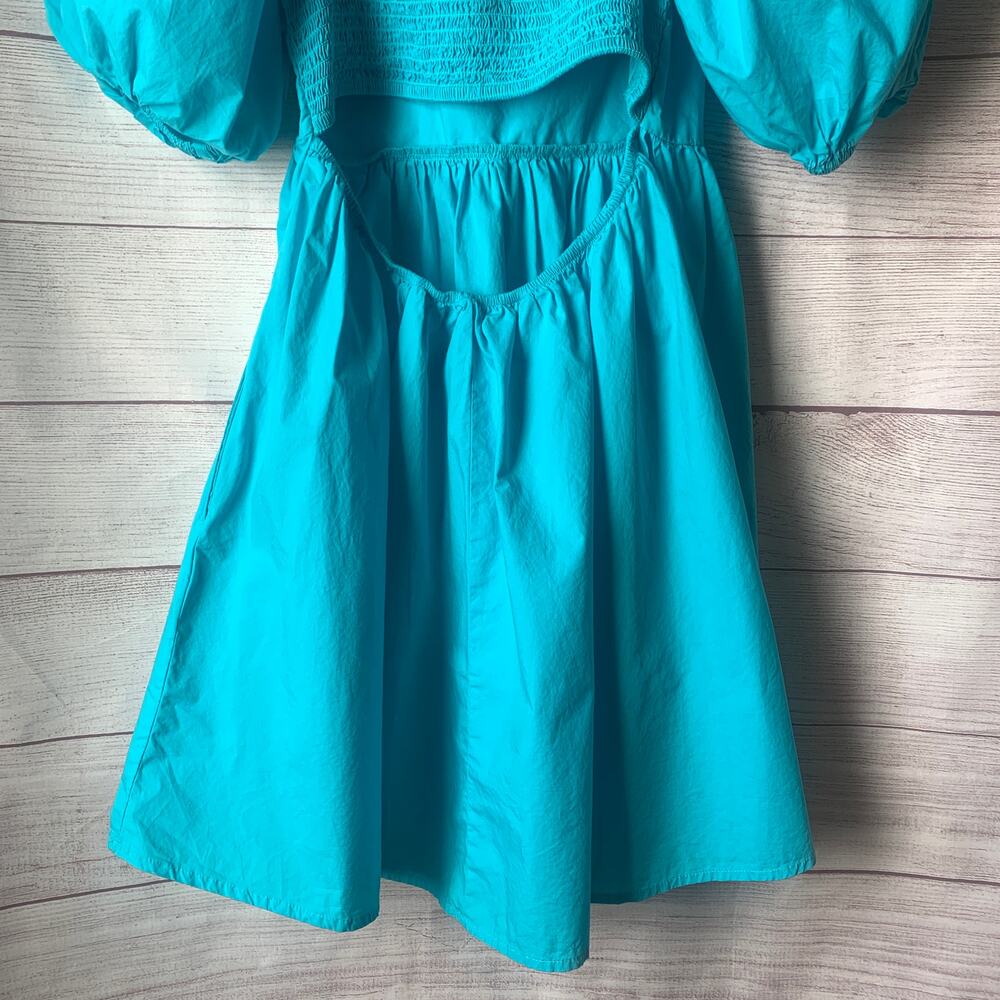 A New Day Blue Puff Sleeve Dress On or Off Shoulder Cutout Back Size Small - Picture 7 of 13